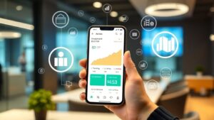 Person using smartphone for digital investment.