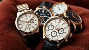 Close-up of elegant luxury watches on a velvet background.