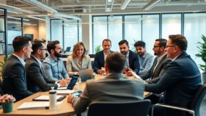 Group of investors collaborating on alternative investment strategies.